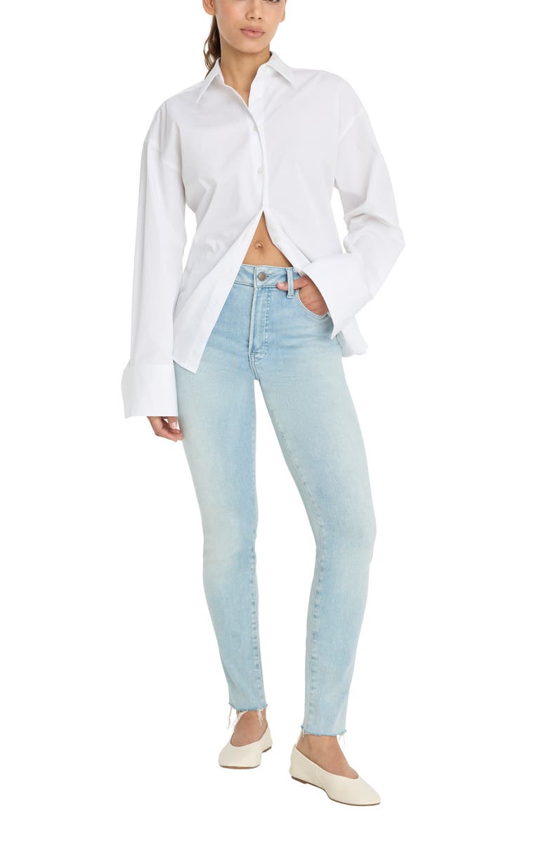 Good American Soft-Tech Good Legs Raw Hem Skinny Jeans, Alternate, color, Indigo1129