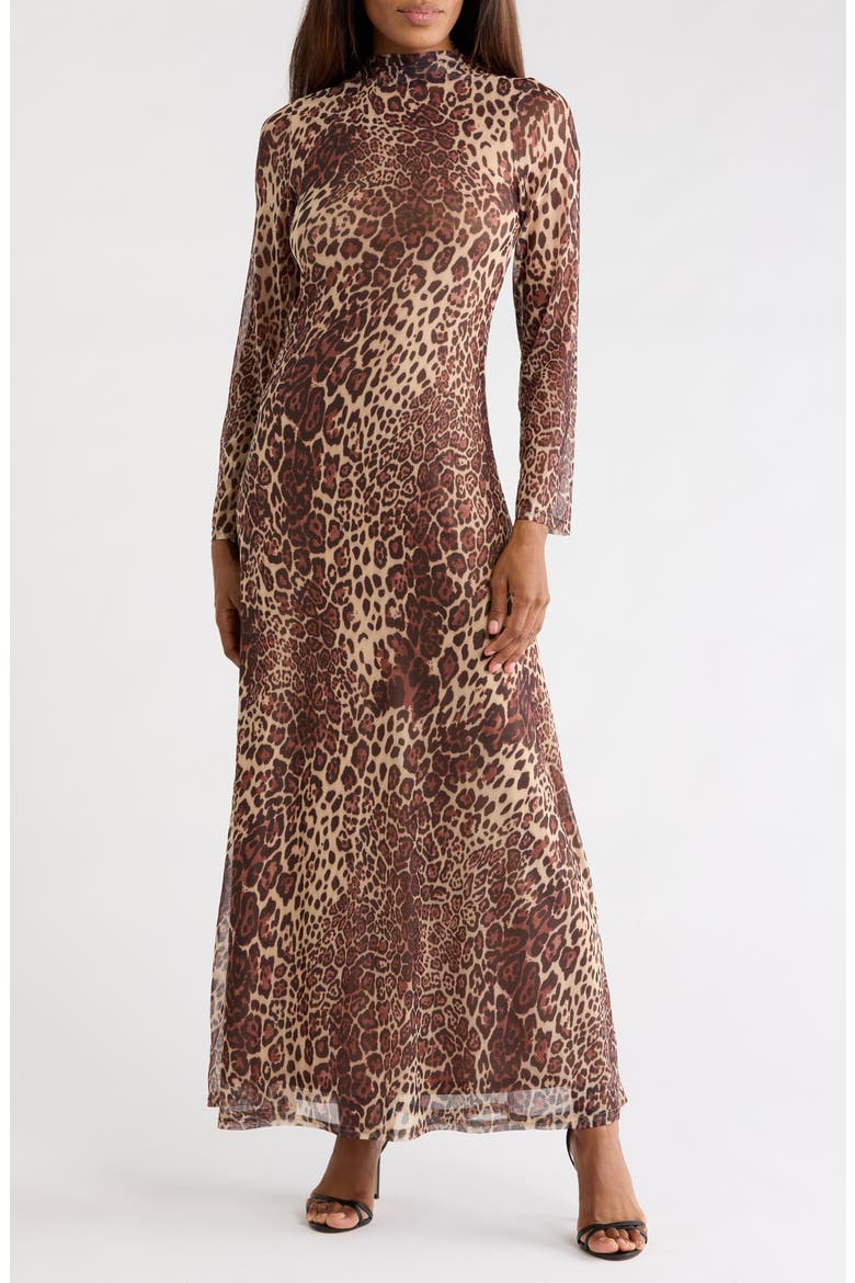 Leopard Print Long Sleeve Jersey Maxi Dress, Main, color, LEOPARD