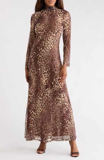 Leopard Print Long Sleeve Jersey Maxi Dress