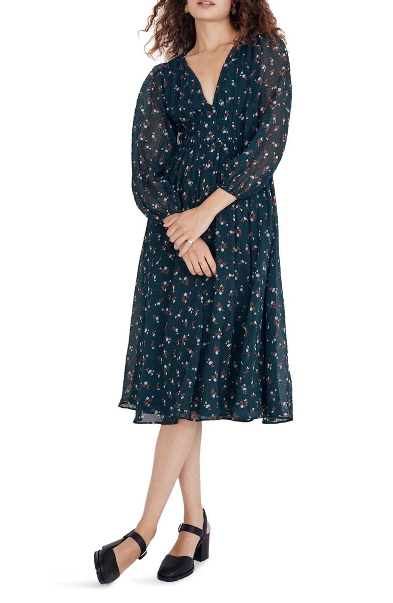 Madewell Sophia Woodland Floral Seersucker Midi Dress, Main, color, 