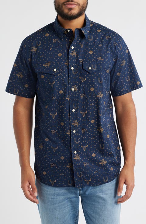 Laramie Horseshoe Print Short Sleeve Snap-Up Western Shirt