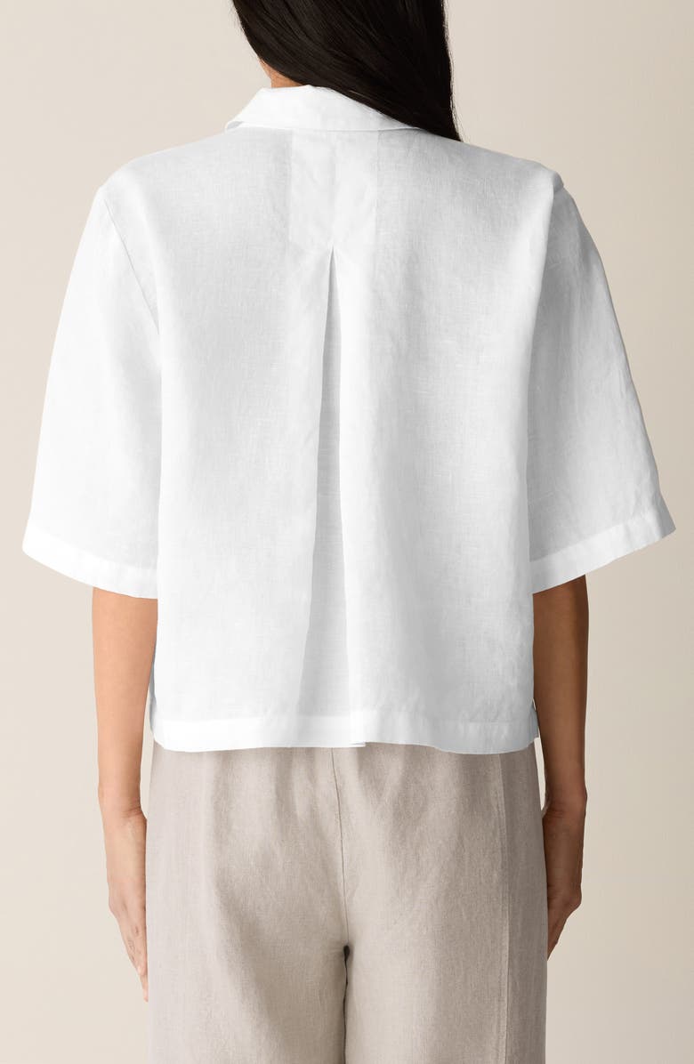 Eileen Fisher Classic Collar Elbow Sleeve Organic Linen Button-Up Shirt, Alternate, color, White