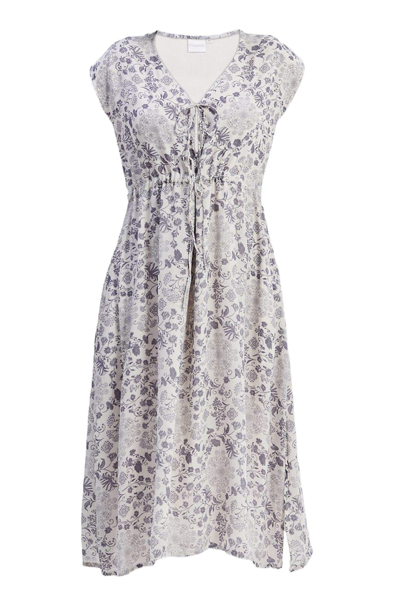 Deep V-neck Gathered Dress in Florals - image 2
