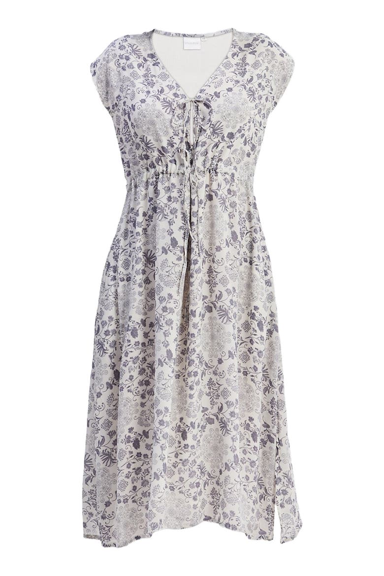 Deep V-neck Gathered Dress in Florals, Alternate, color, Blooming Tiles