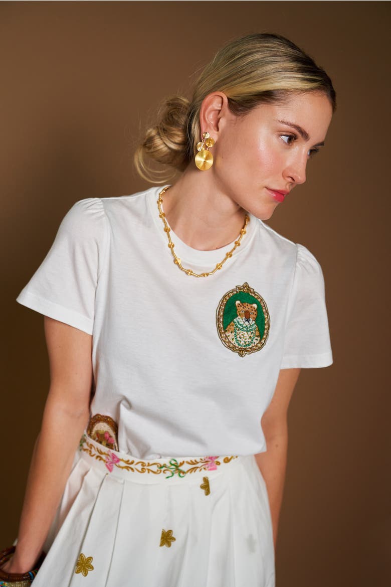 Cotton T-Shirt With Embroidery animal portrait motif, Alternate, color, Animal Portrait