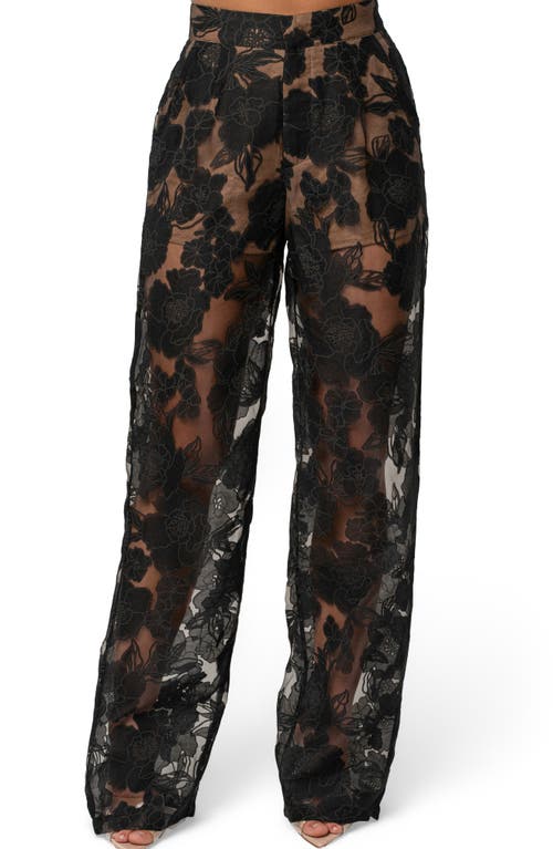 Jluxlabel Floral Organza Pants In Black