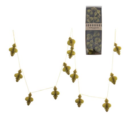 Recycled Paper Honeycomb Finial Garland with Gold Glitter, Chartreuse