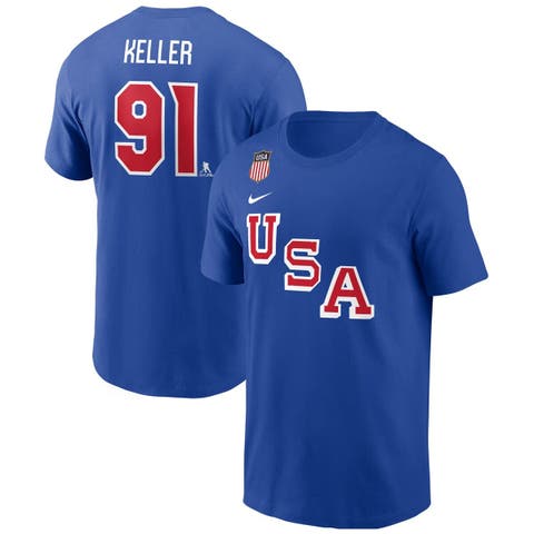 Men's Nike Clayton Keller Royal USA Hockey 2026 Name & Number T-Shirt