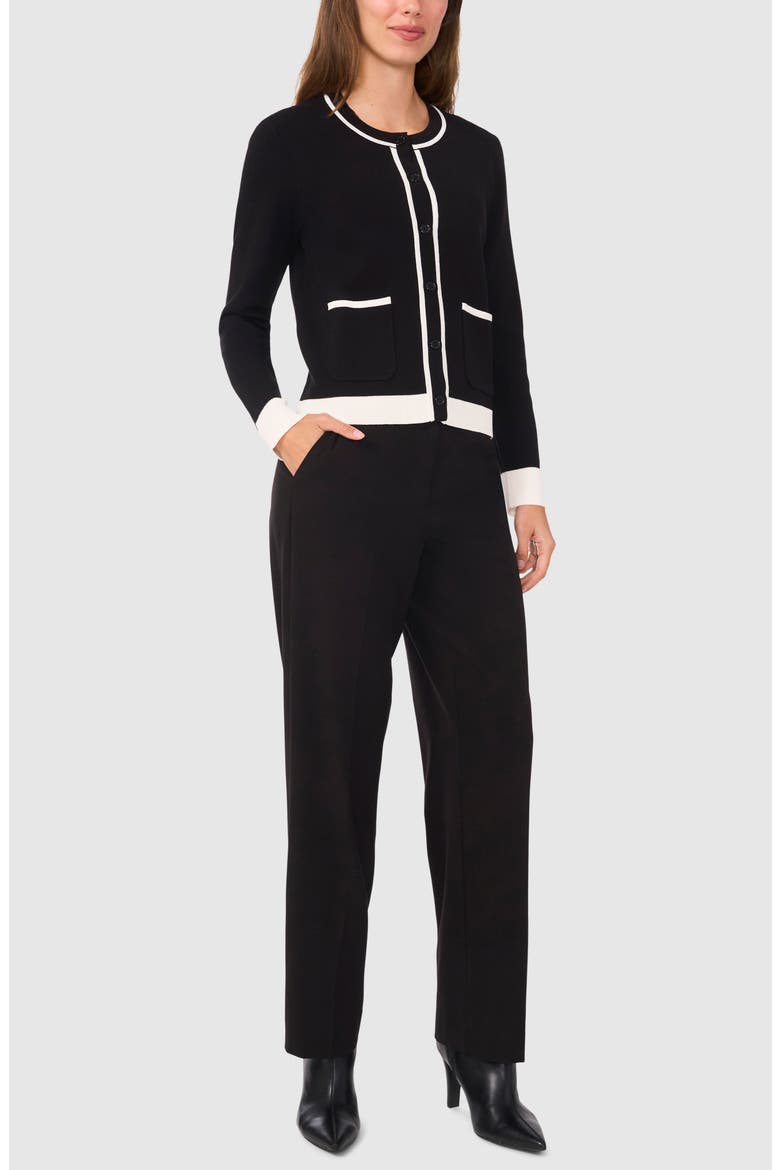 Contrast Trim Cardigan, Alternate, color, RICH BLACK