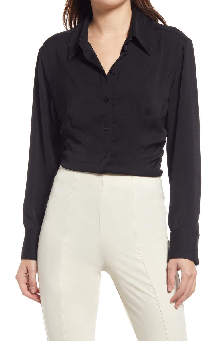 Open Edit Gathered Button-Up Shirt, Main, color, 