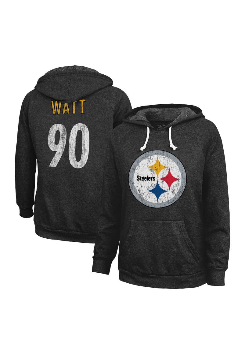 Women's Majestic Threads T.J. Watt  Black Pittsburgh Steelers Name & Number Tri-Blend Pullover Hoodie, Main, color, Black