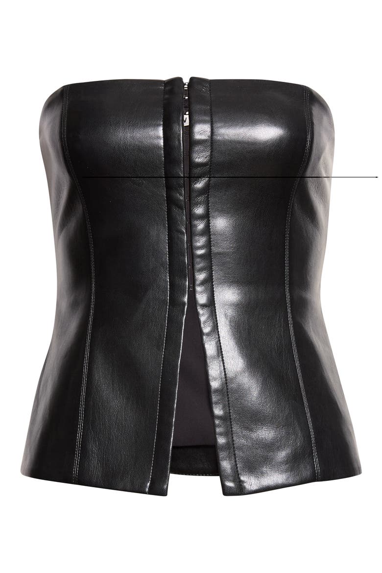 Pat Strapless Faux Leather Top, Alternate, color, BLACK