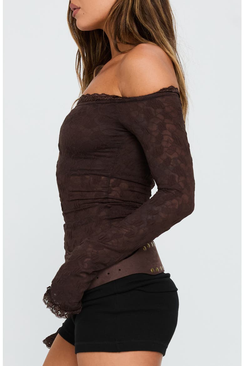 Mochapella Off the Shoulder Lace Top, Alternate, color, BROWN