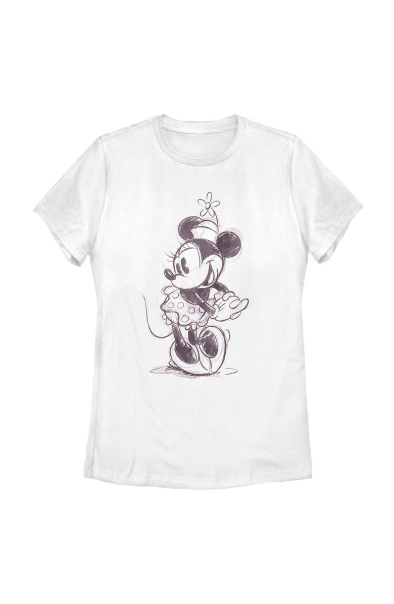 Mickey & Friends Women's Mickey & Friends Minnie Mouse Vintage Sketch Graphic T-Shirt, Main, color, White