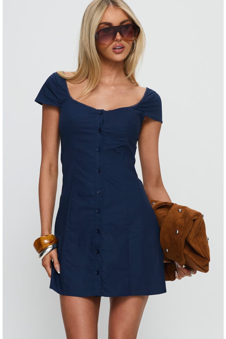 Marisella Scoop Neck Button-Up Minidress, Alternate, color, NAVY