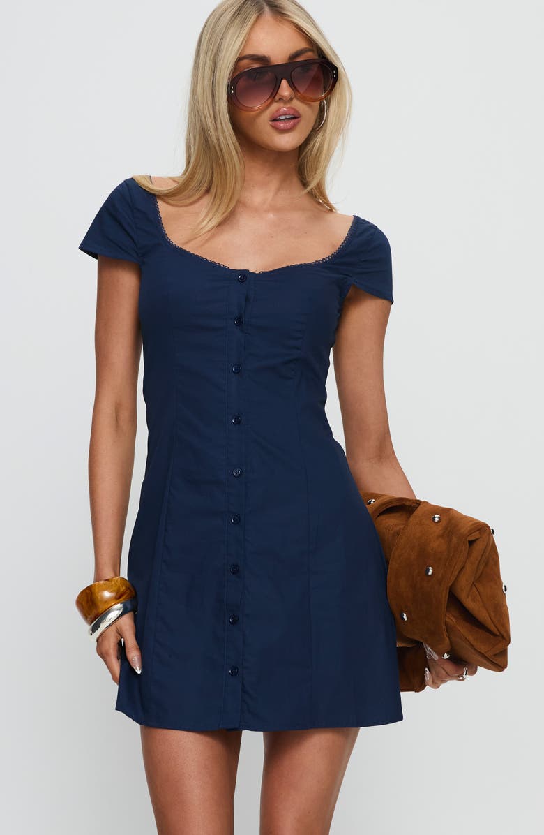 Princess Polly Marisella Scoop Neck Button-Up Minidress, Alternate, color, Navy