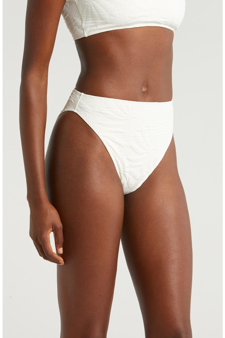 Banana Matelasse High Waist Bikini Bottoms, Alternate, color, OFF-WHITE
