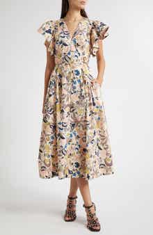 Ulla Johnson Darya Paisley Floral Flutter Sleeve Cotton Dress