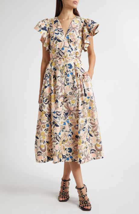 Ulla Johnson Darya Paisley Floral Flutter Sleeve Cotton Dress