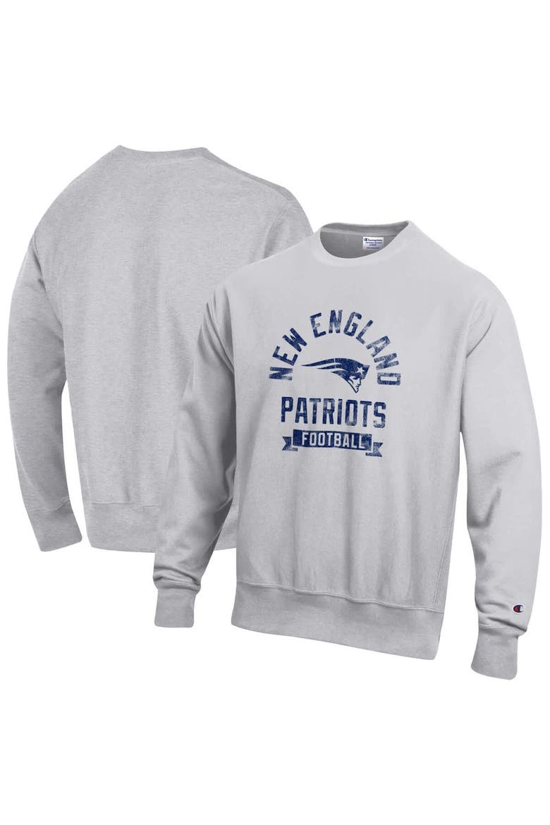 Men's Champion  Heather Gray New England Patriots Reverse Weave Fleece Pullover Sweatshirt, Main, color, Heather Gray