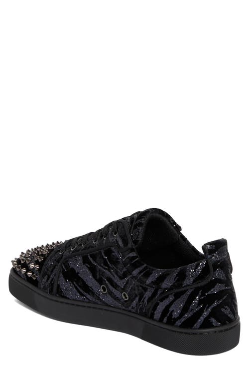 Christian Louboutin Louis Junior Spikes Studded Glittered Velour Sneakers In Black