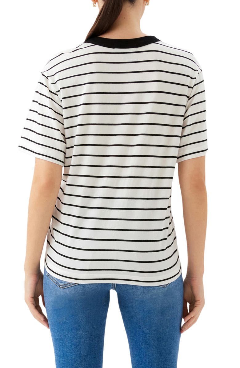 Karen Kane Stripe Cotton Blend T-Shirt, Alternate, color, Off White/ Black