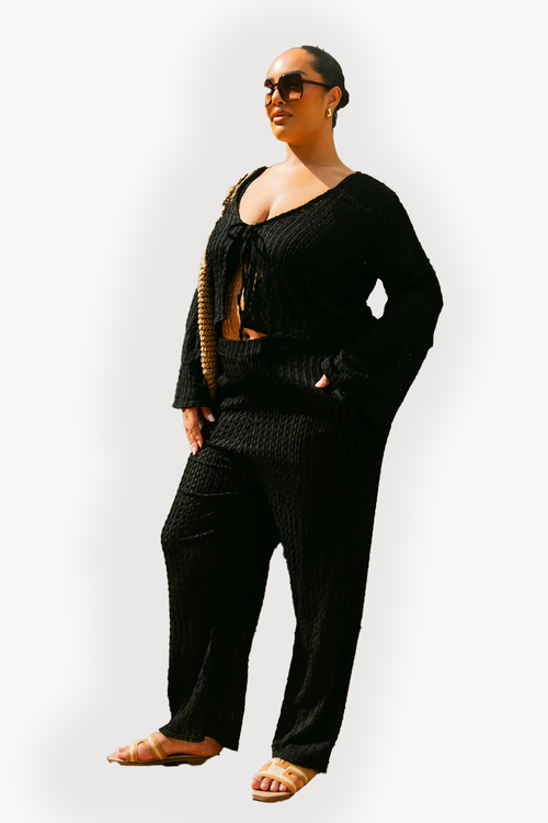 Fashion-szn Curve Curve Crochet Tie Front Resort Top In Black