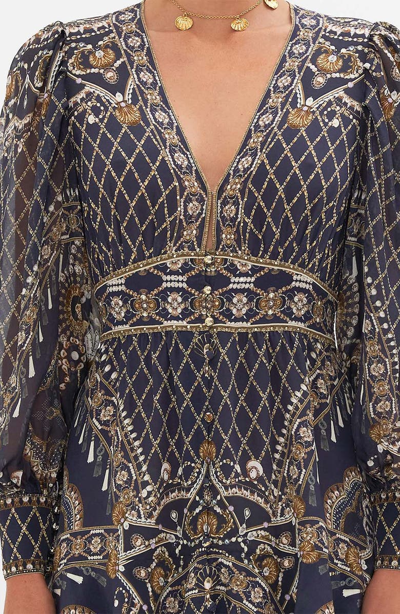Camilla Dance with the Duke Frill Long Sleeve Silk Minidress, Alternate, color, 