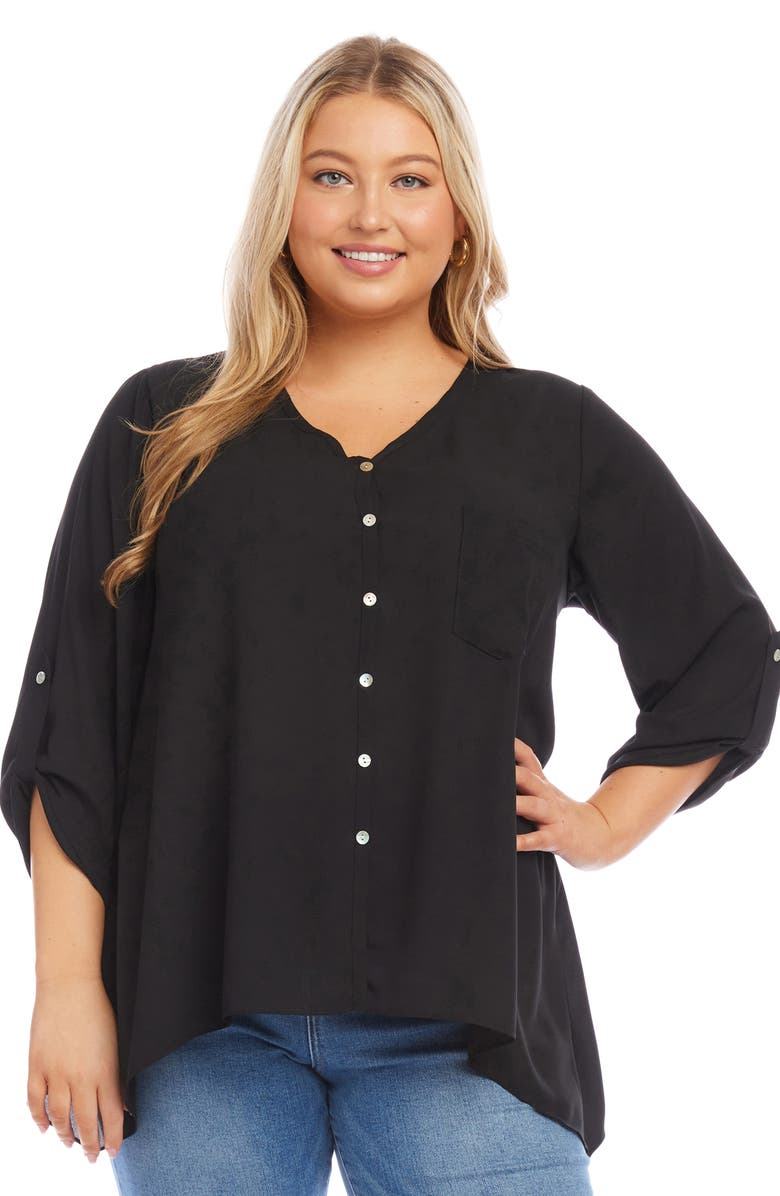 Karen Kane Asymmetric Hem Button-Up Top, Alternate, color, 