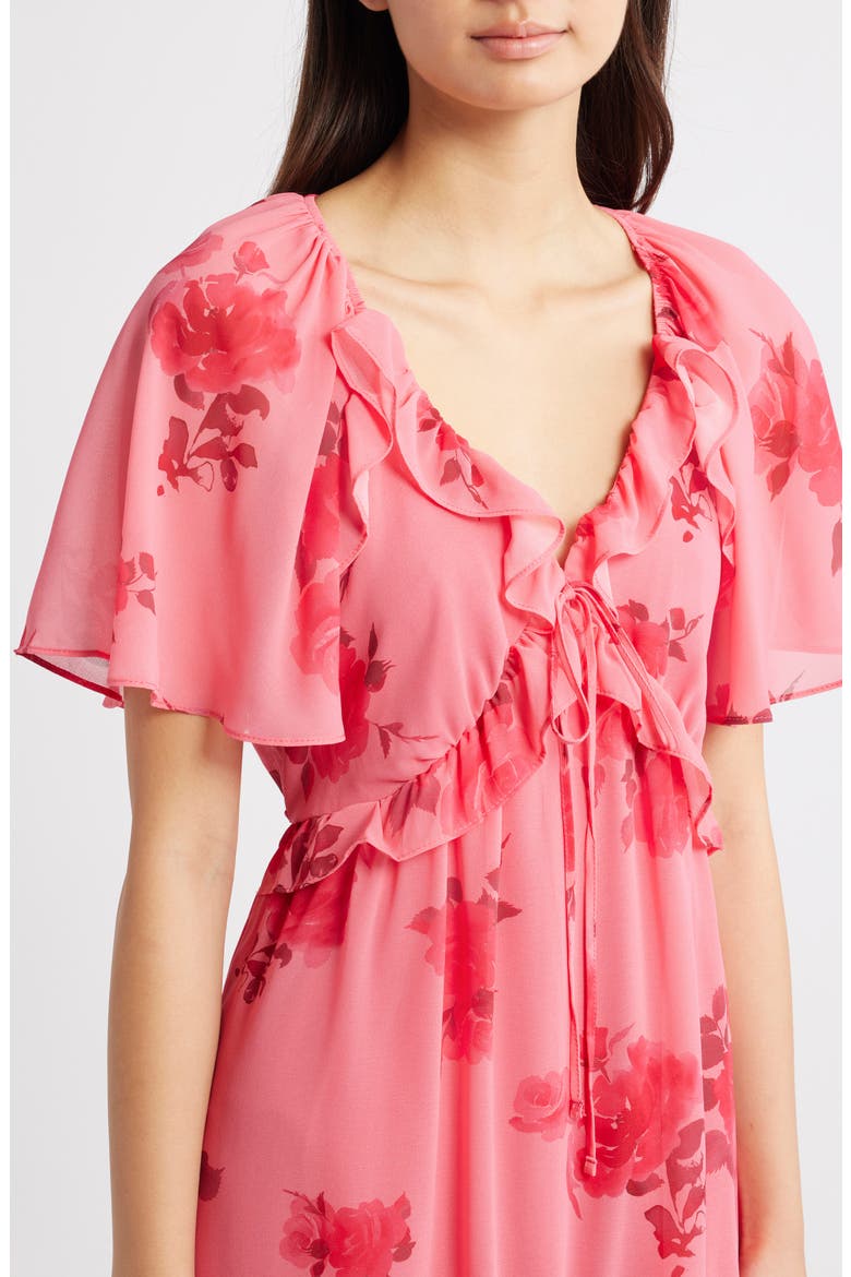 Floral Print Ruffle Chiffon Minidress, Alternate, color, PINK