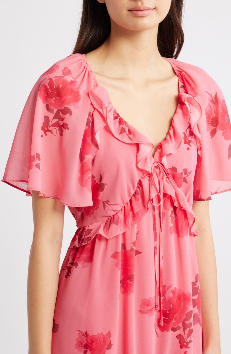 Friends Like These Floral Print Ruffle Chiffon Minidress, Alternate, color, Pink