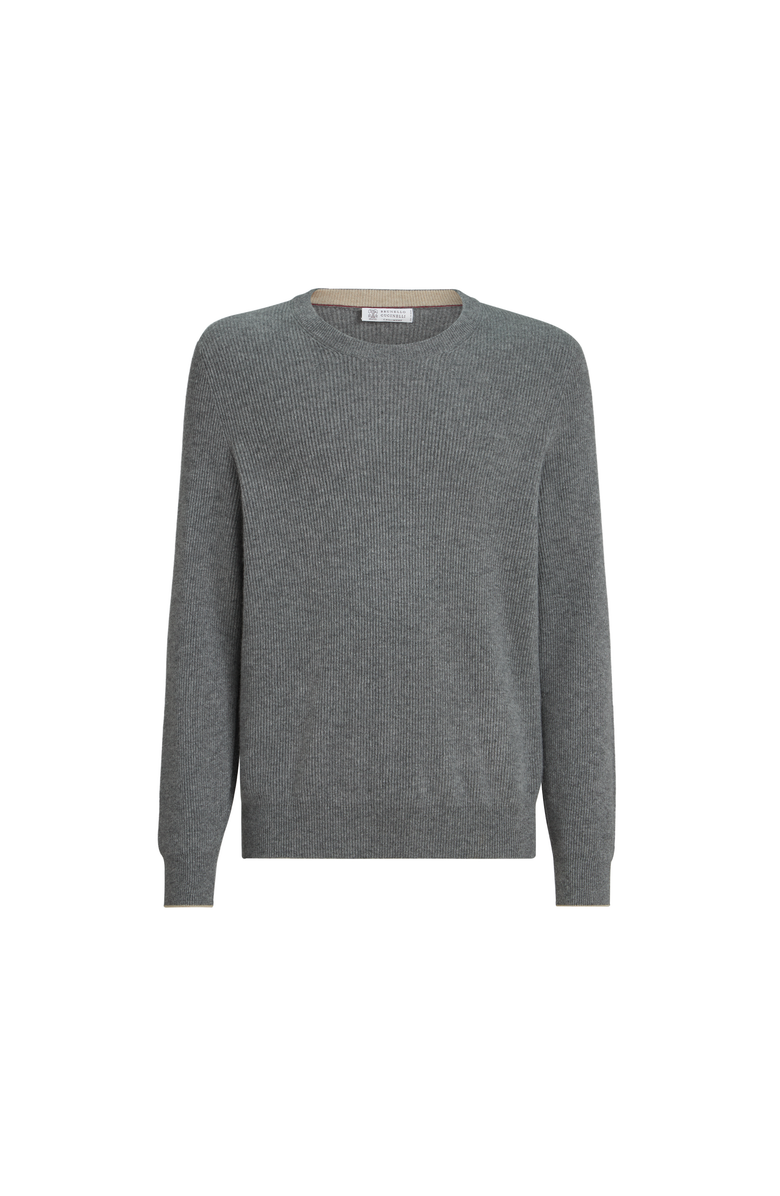 Brunello Cucinelli Cashmere English rib sweater, Alternate, color, Dark Grey