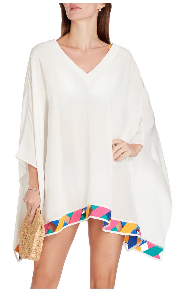 VALIMARE Bandage Hem Chiffon Cover-up Poncho, Alternate, color, Off White