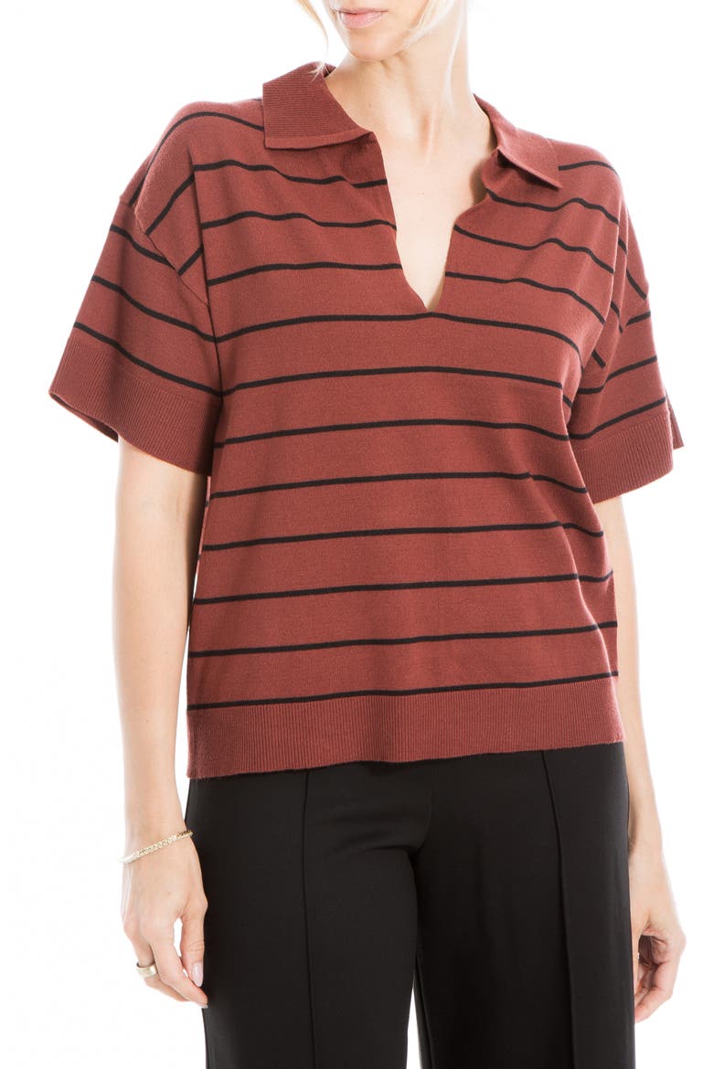 Johnny Collar Stripe Knit Polo Sweater, Alternate, color, CHNT/BLK-CHESTNUT/BLACK