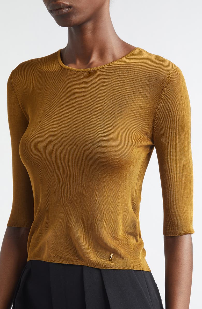 Saint Laurent Viscose Rib Sweater, Alternate, color, Mordore