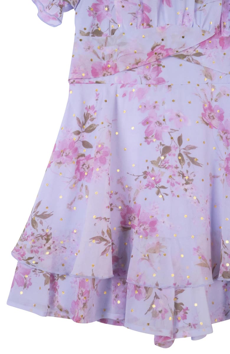 Zunie Kids' Floral Puff Sleeve Party Romper, Alternate, color, Blue Multi