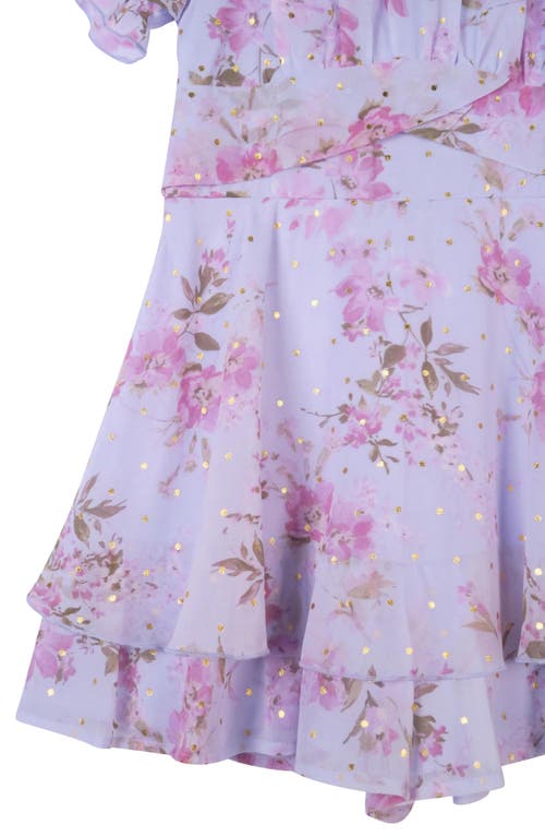 Zunie Kids' Floral Puff Sleeve Party Romper In Blue Multi