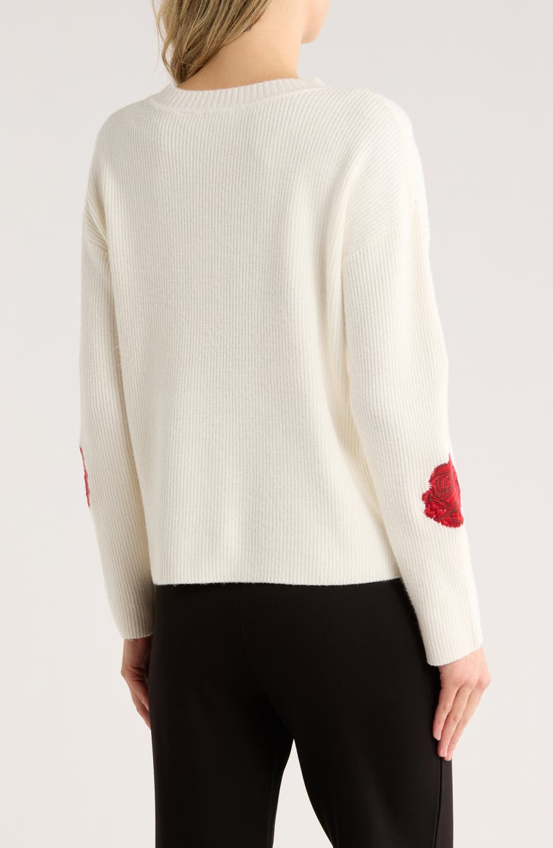 Elie Tahari Embroidered Rose Sweater, Alternate, color, Ivory/ Red