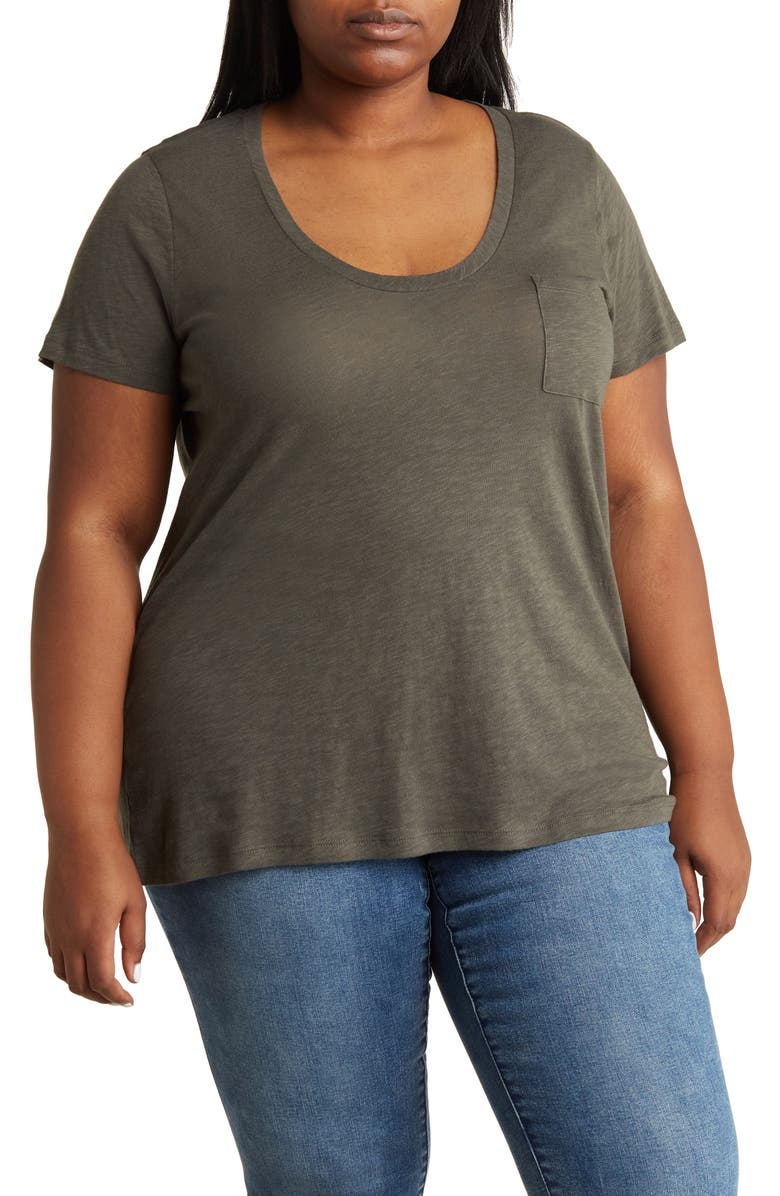 Caslon<sup>®</sup> Rounded V-Neck Tee, Main, color,
