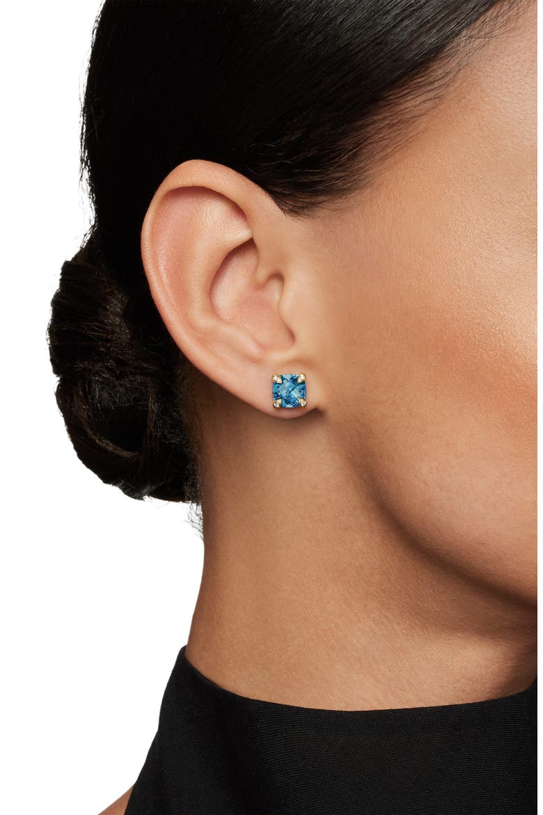 Châtelaine Earrings with Semiprecious Stones in 18K Gold, Alternate, color, YELLOW GOLD/ BLUE TOPAZ