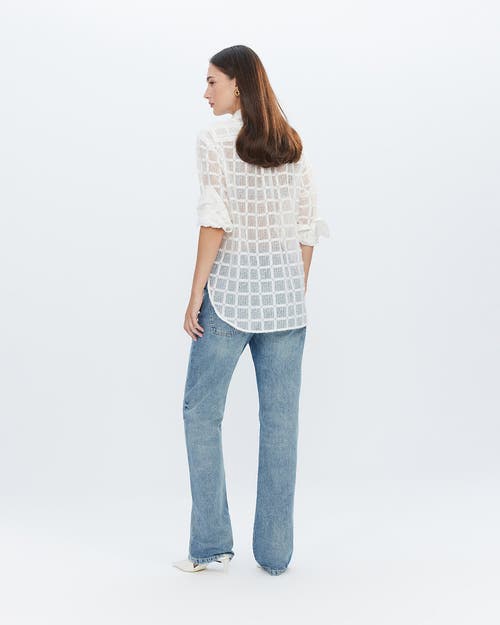 Theo The Label Atropos Windowpane Lace Banker Shirt In White