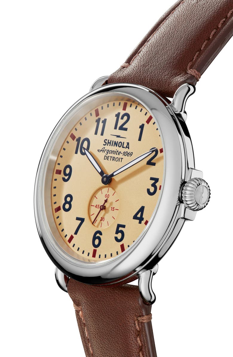 Shinola Runwell Leather Strap Watch, 47mm, Alternate, color, 