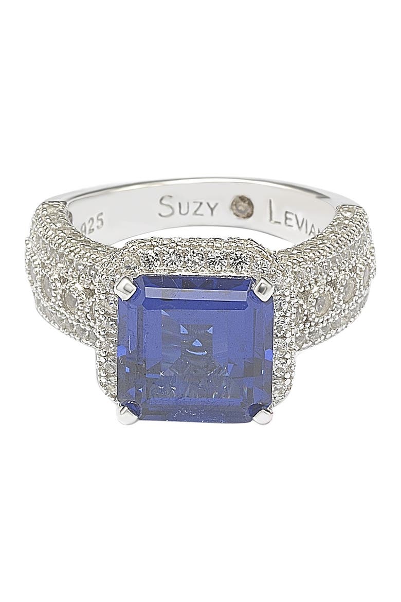 Sterling Silver Emerald-Cut Sapphire Diamond Accent Ring - 0.02 ctw, Alternate, color, BLUE