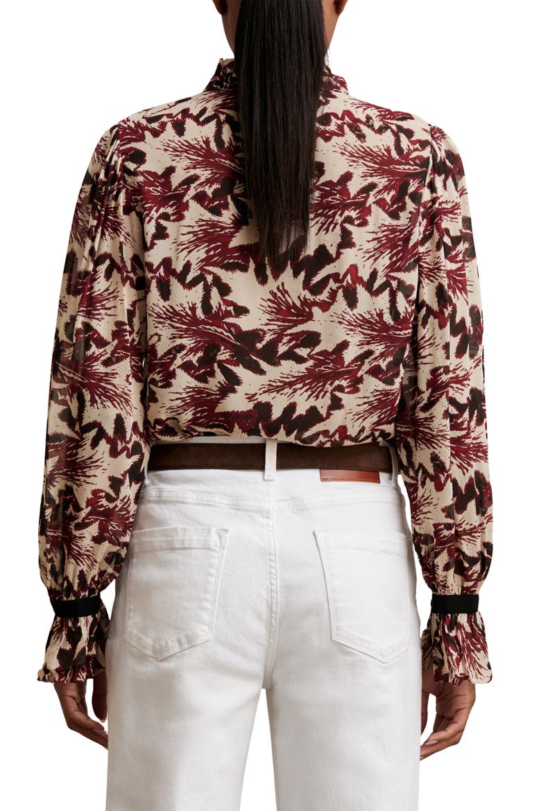 Jules Abstract Ruffle Neck Button-Up Shirt, Alternate, color, BURGUNDY/CREAM