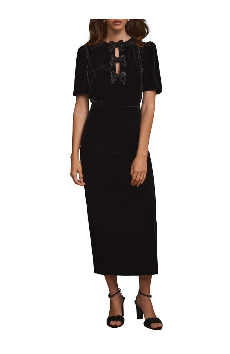 MINT VELVET Velvet Bow Midi Dress, Alternate, color, Black