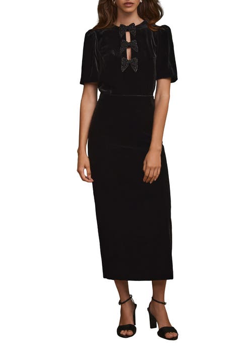 Mint Velvet Velvet Bow Midi Dress In Black