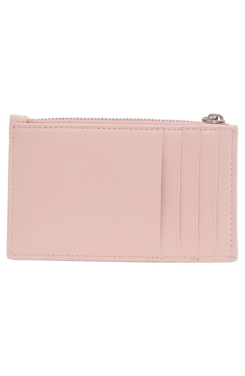 McQueen Logo Leather Zip Card Case, Alternate, color, Rose/ Silver