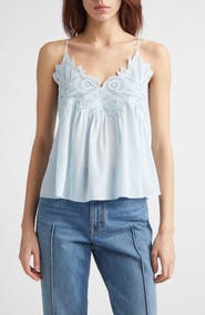 Ulla Johnson Rosie Lace Appliqué Silk Tank