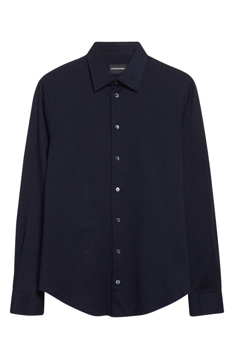 Emporio Armani Cotton Button-Up Shirt, Main, color, Navy