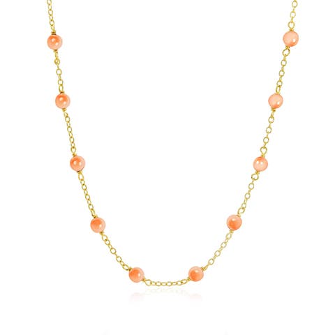 Pink Coral Bead Chain Necklace